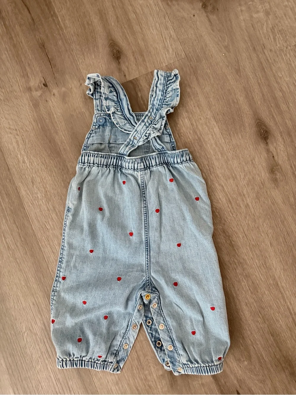 GAP Baby embroidered Denim Heart Overalls with Red Heart Details Size 3-6 months